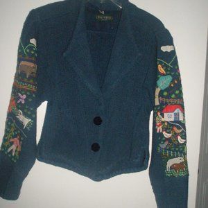 Blue with multi color stitchery